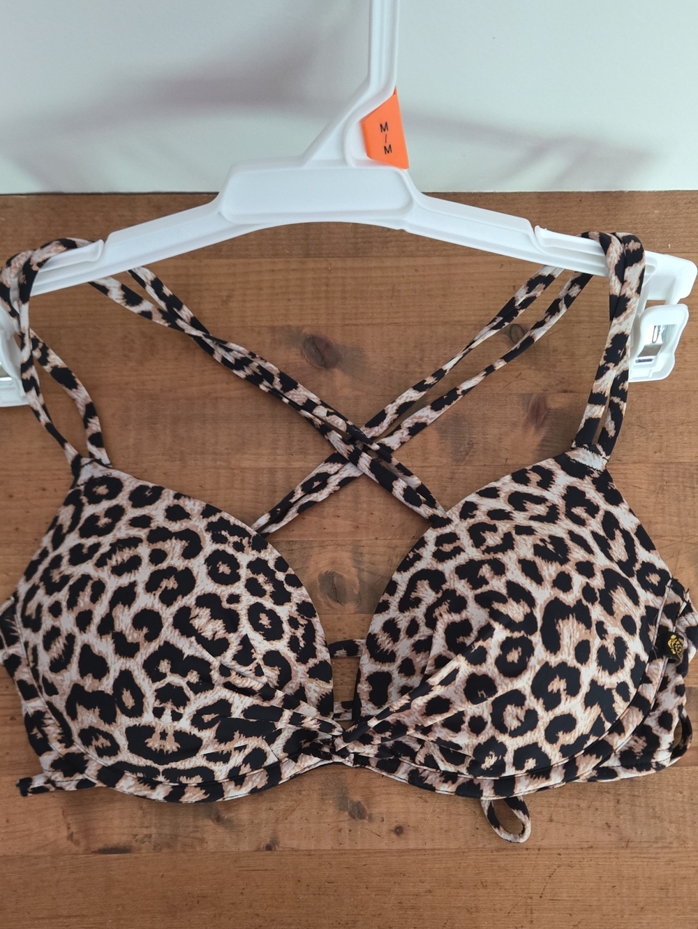 La Vie En Rose Aqua - Leopard Print Padded Bikini Top in Beige and Black